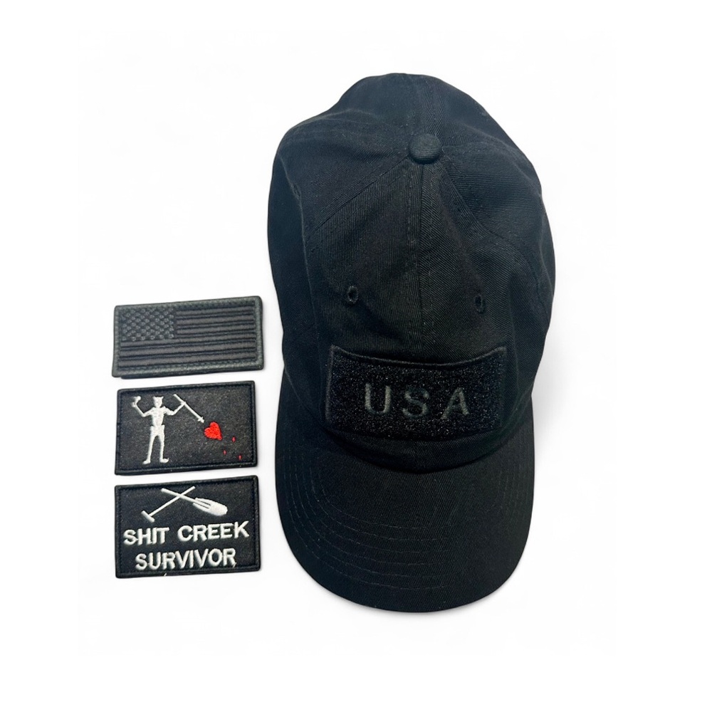 Black Hat Low Profile Tactical military with 3 interchangeable patches